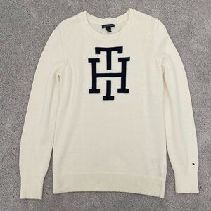 Tommy Hilfiger Ivory Logo Crewneck Sweater Size Medium
